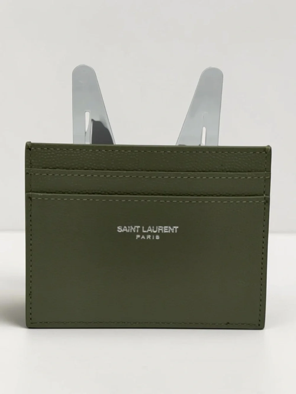 Saint Laurent Sage Green Leather Card Case + Entrupy Certificate